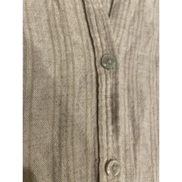 Orvis Top Womens Medium Button-Up Shirt Beige Long Sleeve Striped Linen Viscose - Picture 7 of 7